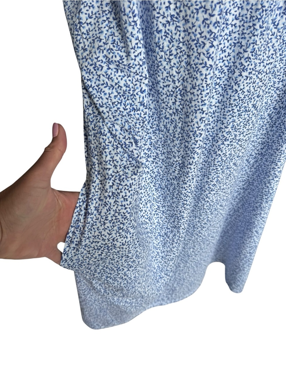 Blue Floral Cotton Cottagecore Lounge Dress Nightgown Plus Size 3X Pockets - Picture 3 of 6
